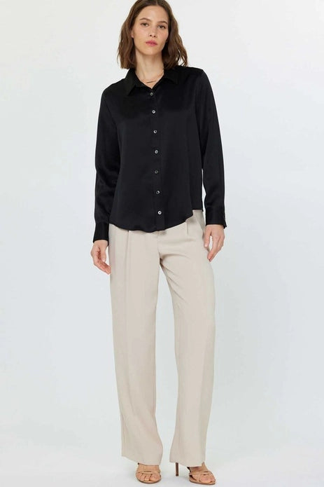 Silk Button Down Blouse - Black