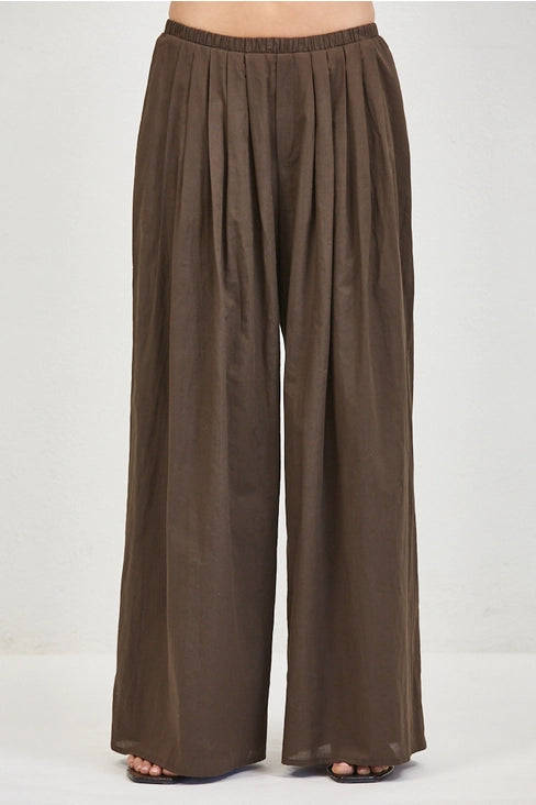 Woven Wide Leg Pants - Brown
