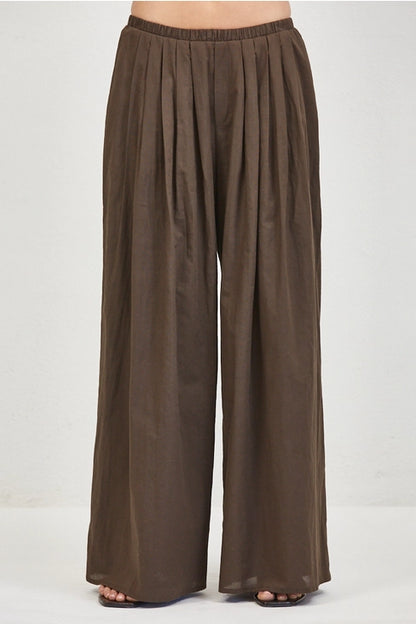 Woven Wide Leg Pants - Brown