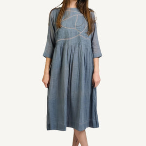 Alma Pintucked Slate Blue Dress