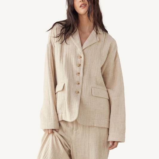 Loose Fit Linen Jacket - Natural