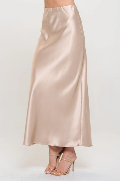 Silky Satin Maxi Skirt - Beige