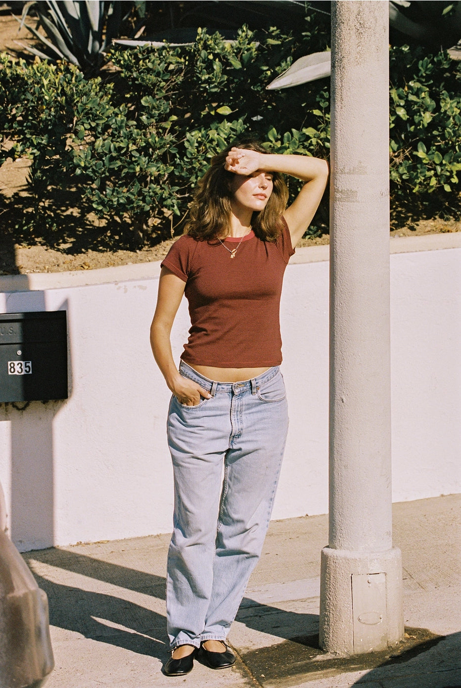 Striped Ringer Tee - Brick
