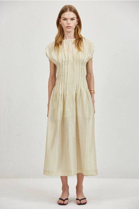Linen Round Midi Dress - Taupe