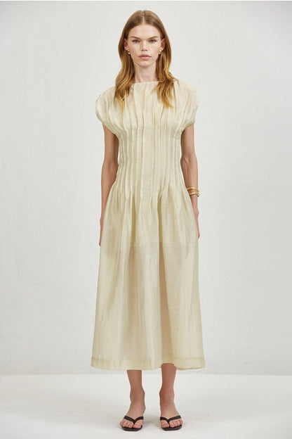 Linen Round Midi Dress - Taupe