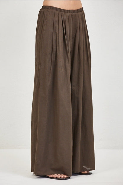 Woven Wide Leg Pants - Brown