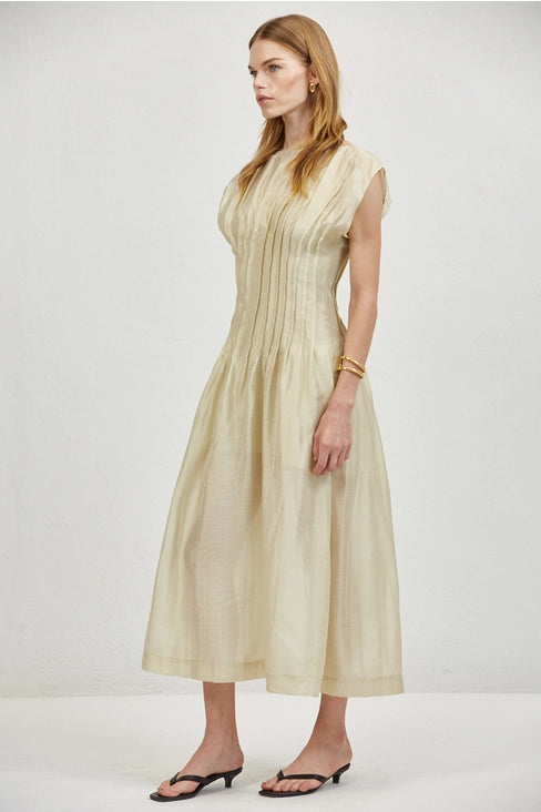 Linen Round Midi Dress - Taupe