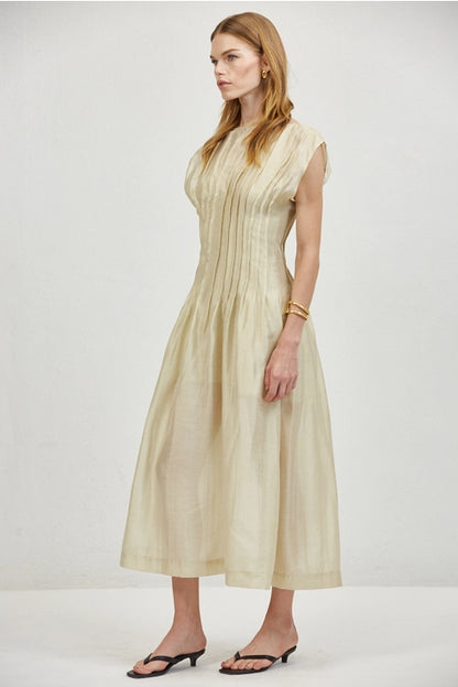 Linen Round Midi Dress - Taupe