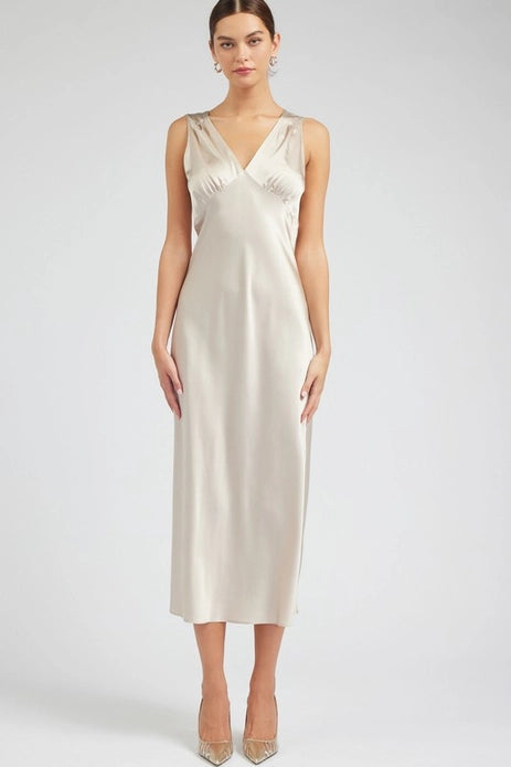 Silk Sweetheart Midi Dress - Champagne