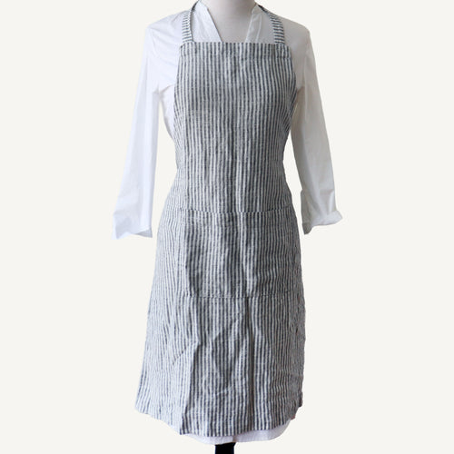 Linen Daily Apron - Thin Black Stripes