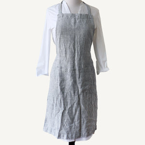 Linen Daily Apron - Thin Black Stripes