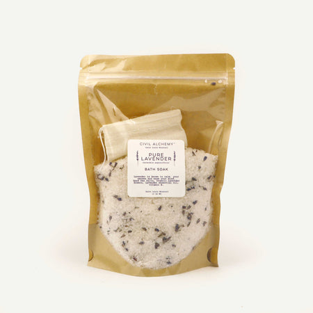 Bath soak with a visible label on a white background