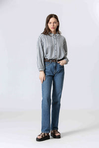 Navy Check Cotton Blouse