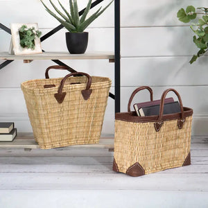 Rect Straw Bag Leather Handle