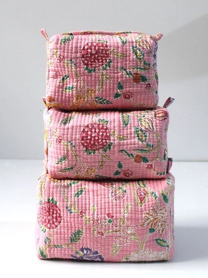 Light Pink Floral Print Cosmetic Bag