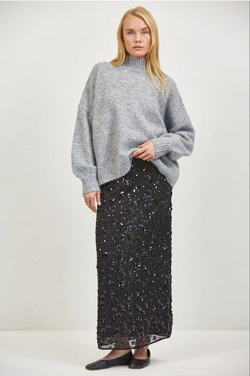 Sequin Midi Skirt - Black