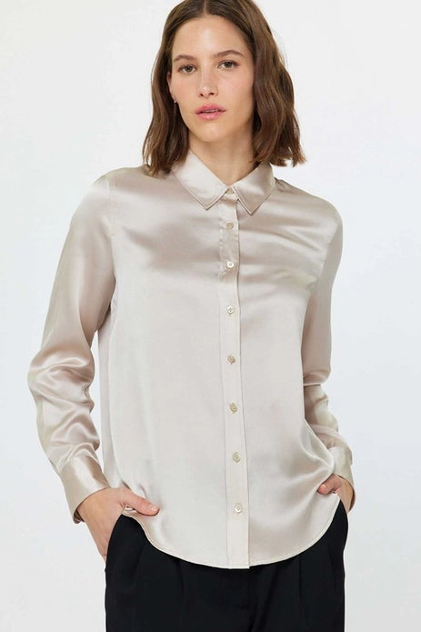Silk Button Down Blouse - Champagne