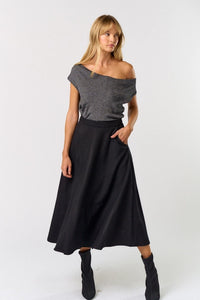 Black Flared Midi Skirt