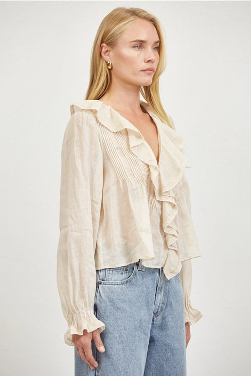 Linen V-Neck Blouse - Natural