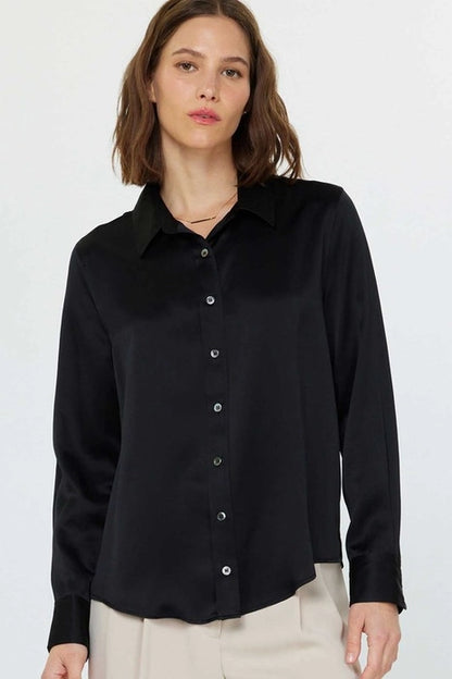 Silk Button Down Blouse - Black
