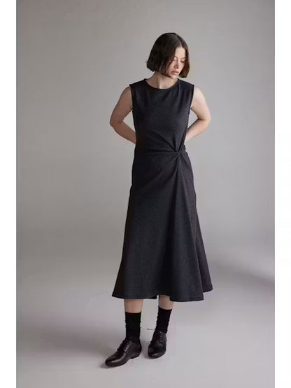 Twist Waist Wool Dress - Charcoal