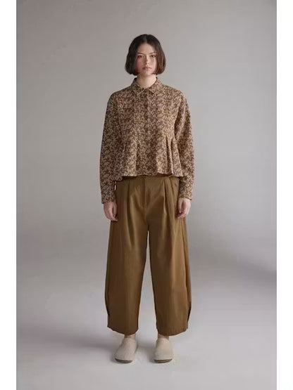 Printed Pleated Blouse - Gold/Cream