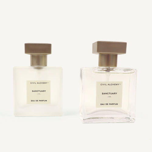 Two bottles of Civil Alchemy Sanctuary Eau de Parfum on a white background