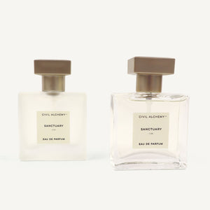 Two bottles of Civil Alchemy Sanctuary Eau de Parfum on a white background