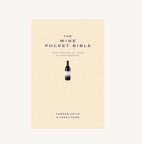 Book cover of 'The Wine Pocket Bible' with a bottle illustration on a beige background