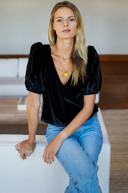 V Top - Black Silk Velvet