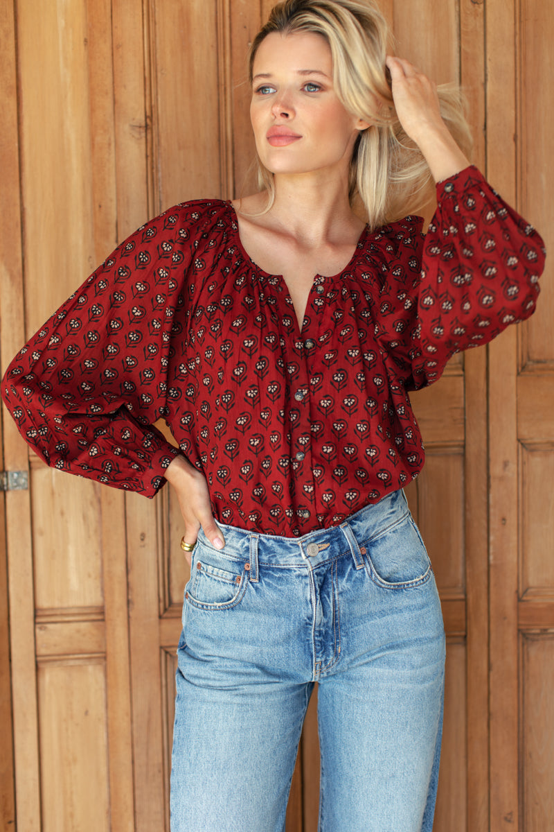 Frances Blouse - Lantern Flower Rouge