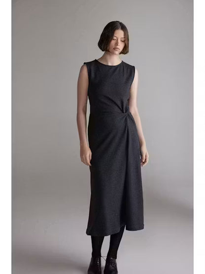 Twist Waist Wool Dress - Charcoal