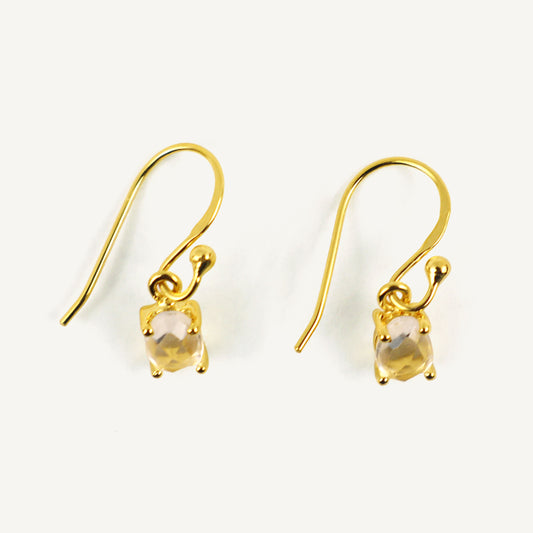 Gold earrings with gemstones on a white background