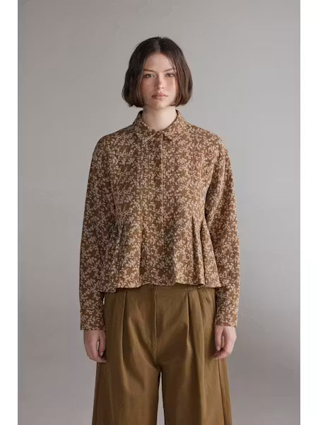 Printed Pleated Blouse - Gold/Cream