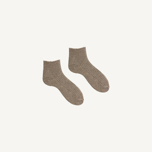 Tipped Rib Wool Cashmere Shortie Socks - Mushroom