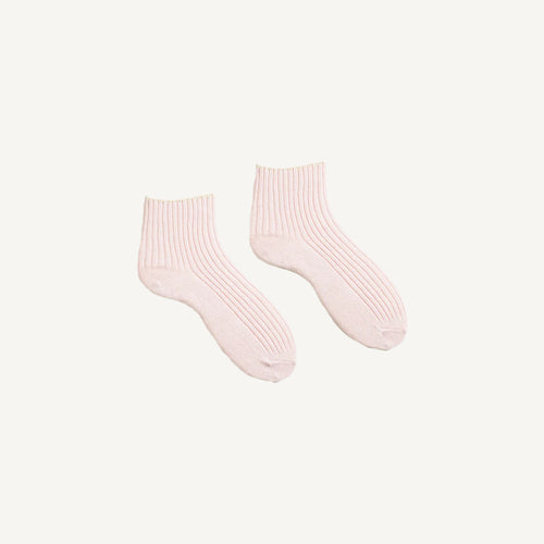 Tipped Rib Wool Cashmere Shortie Socks - Pale Pink